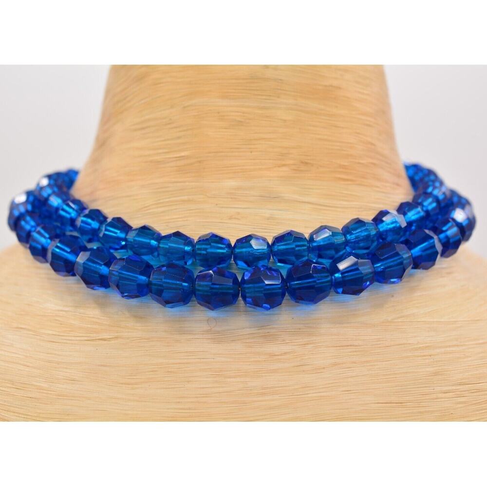 Jonne Schrager Vintage Crystal Necklace Royal Blue Heavy Chunky Signed 90s Bin7B